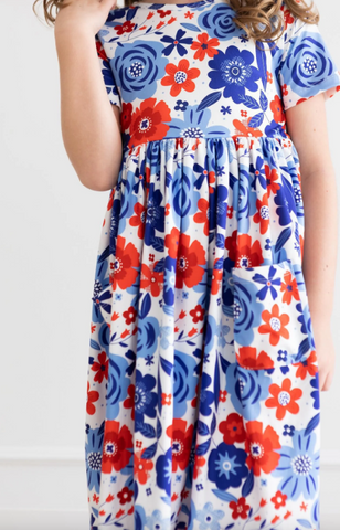 Happy 4th Floral S/S Pocket Twirl Dress
