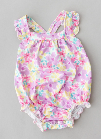 Summer Watercolor Ruffle Cross Back Romper