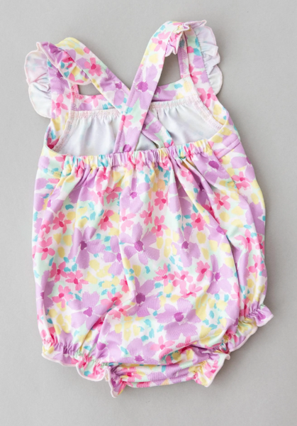 Summer Watercolor Ruffle Cross Back Romper