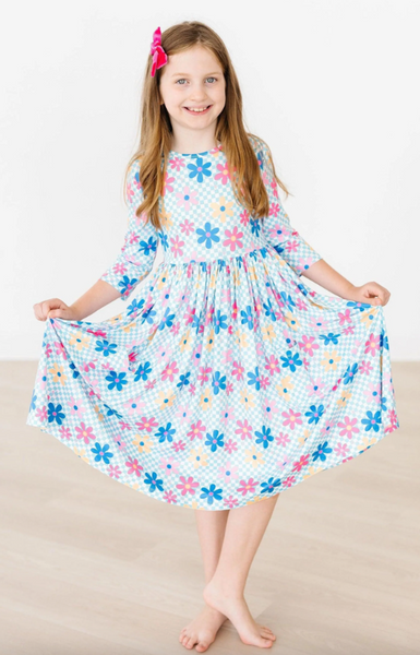 Crazy Daisy 3/4 Sleeve Pocket Twirl Dress