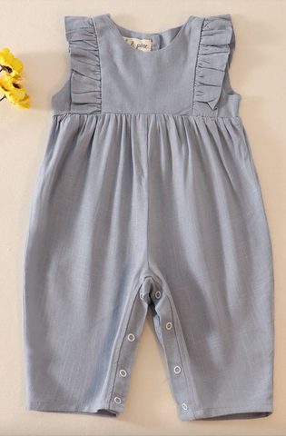 Blue Linen Ruffle Romper