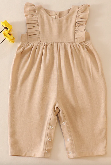 Beige Linen Ruffle Romper