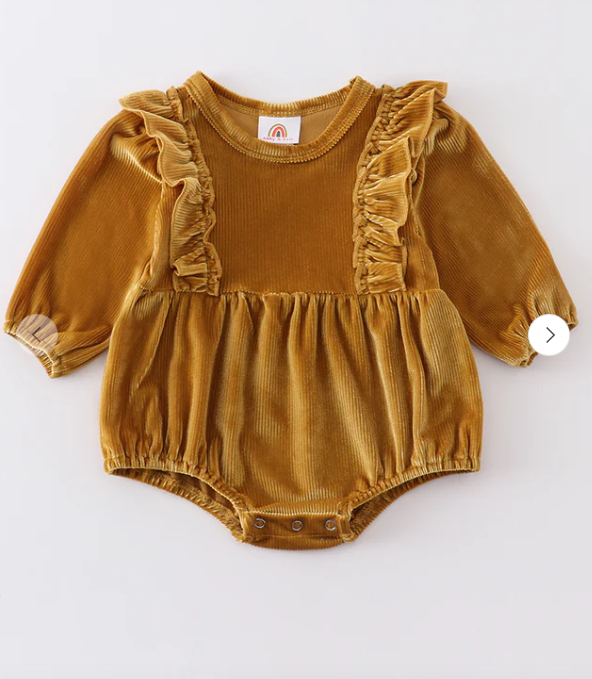 Gold Ruffle Velvet Bubble Romper