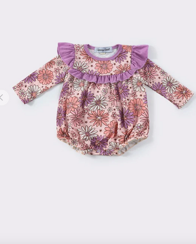 Purple Floral Ruffle Bubble Romper