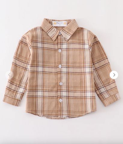 Khaki Plaid Button Up L/S