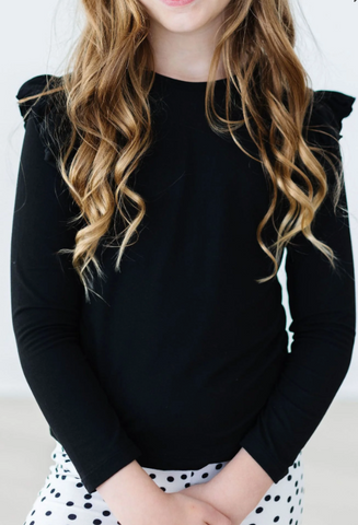 Black L/S Ruffle Tee