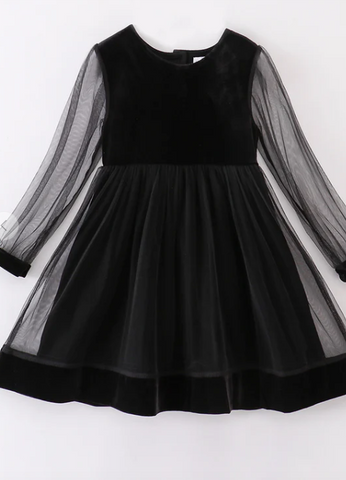 Black Velvet Mesh Sleeve Dress