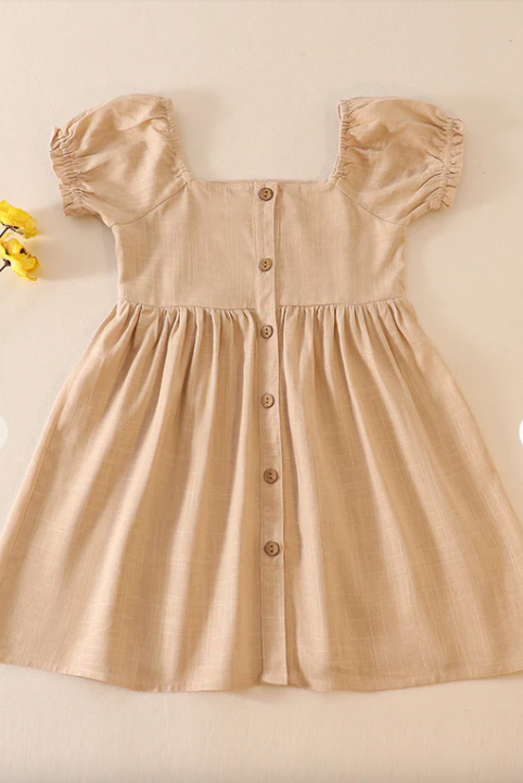 Beige Linen Button Down Dress