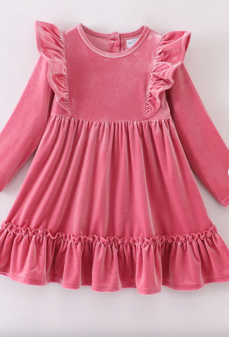 Pink Velvet Ruffle Dress