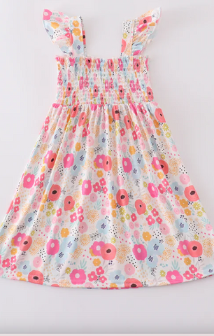 Pink Floral Smocked Dress