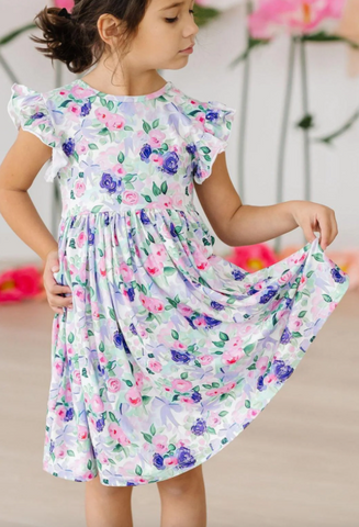 Lavender Love Flutter Sleeve Twirl Dress