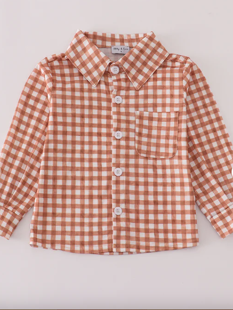 Orange Plaid Button Up L/S