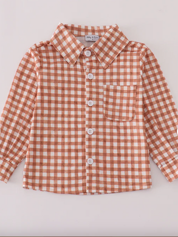 Orange Plaid Button Up L/S