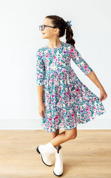 Vivid Garden 3/4 Sleeve Pocket Twirl Dress
