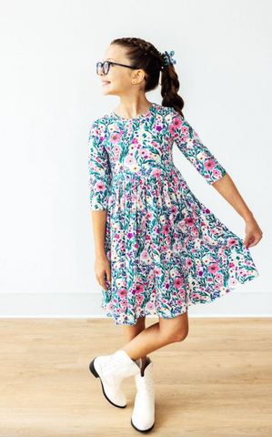 Vivid Garden 3/4 Sleeve Pocket Twirl Dress