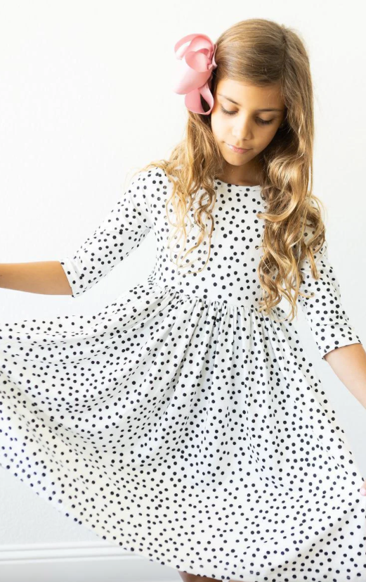 Scattered Dots 3/4 Sleeve Pocket Twirl Dress