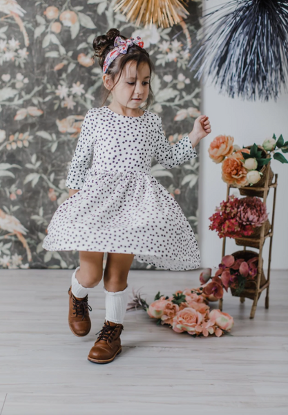 Scattered Dots 3/4 Sleeve Pocket Twirl Dress