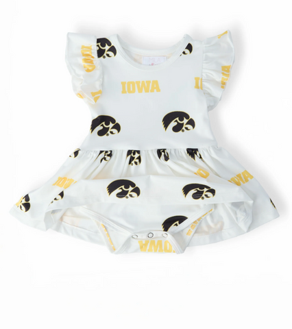 Iowa Hawkeyes White Flutter Sleeve Bodysuit