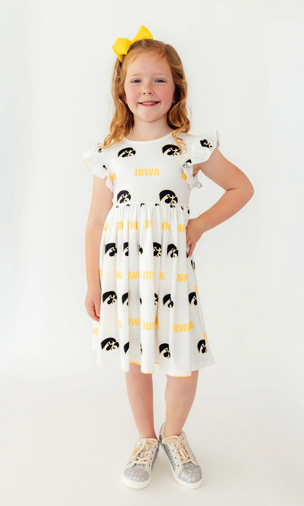 Iowa Hawkeyes White Flutter Sleeve Twirl Dress