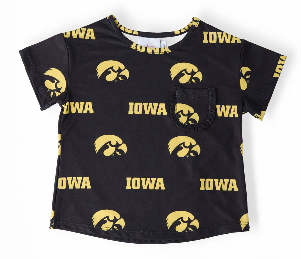 Iowa Hawkeye Black Ruffle Pocket Tee