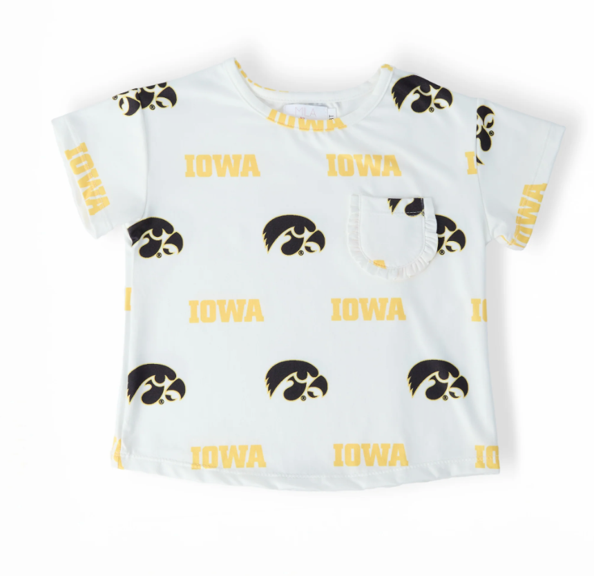 Iowa Hawkeye White Ruffle Pocket Tee