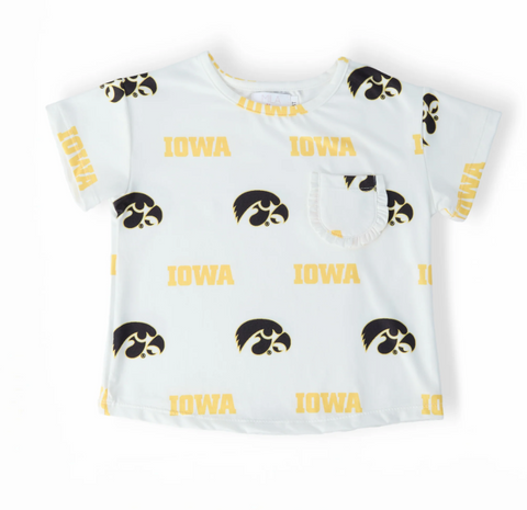 Iowa Hawkeye White Ruffle Pocket Tee