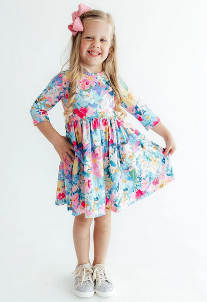 Flower Market 3/4 Sleeve Pocket Twirl Dress