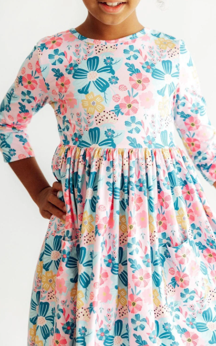 Floral Garden 3/4 Sleeve Pocket Twirl Dress