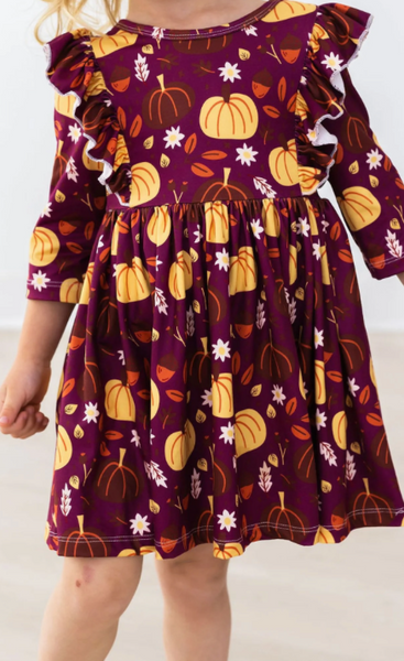 Pumpkin Patch 3/4 Sleeve Ruffle Twirl Dress