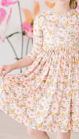 Pretty Peachy 3/4 Sleeve Pocket Twirl Dress