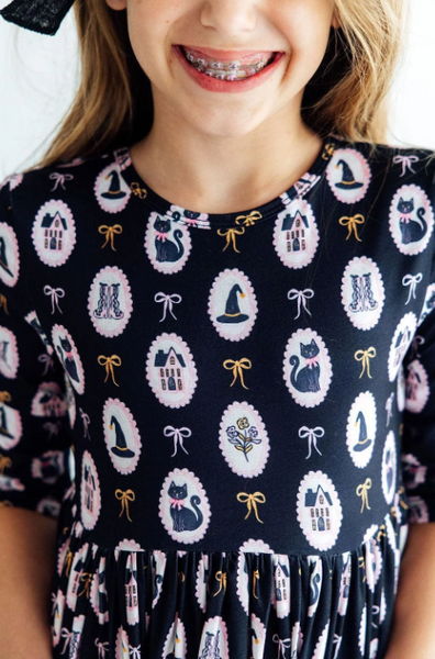 Hocus Pocus 3/4 Sleeve Pocket Twirl Dress
