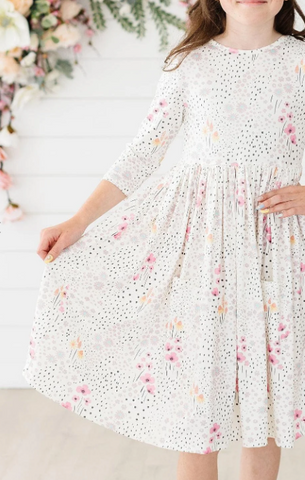 Whimsical Wildflowers 3/4 Sleeve Pocket Twirl Dress