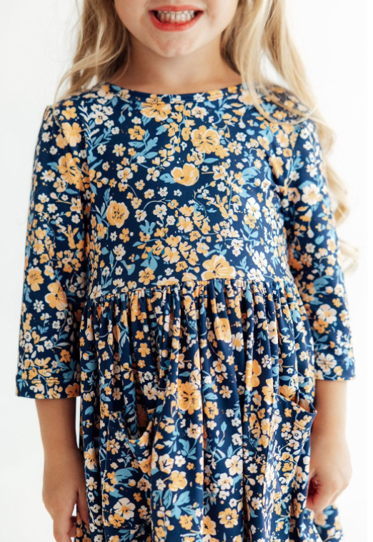Marigold Moon 3/4 Sleeve Pocket Twirl Dress