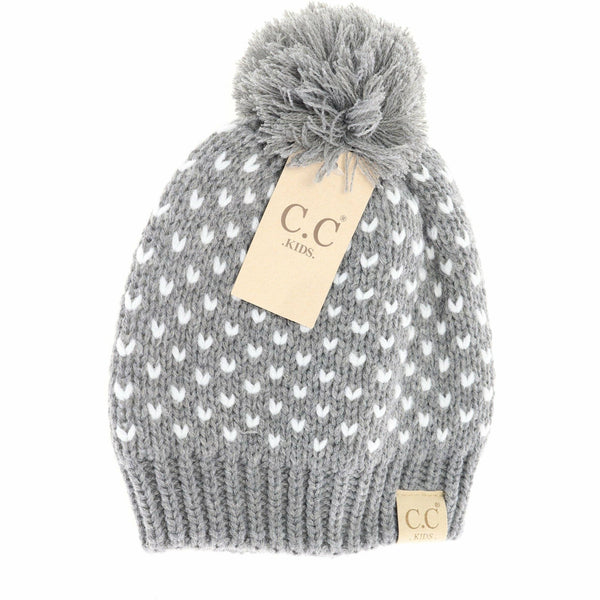 Kids Heart Knit Pom Beanie for Children