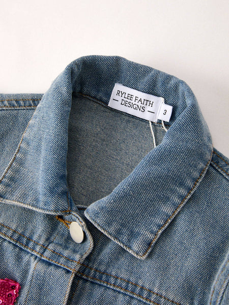 Denim Pink Sequined Jacket