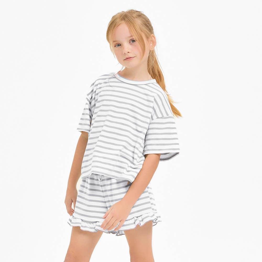 Stripe Crop Top and Ruffle Shorts Set