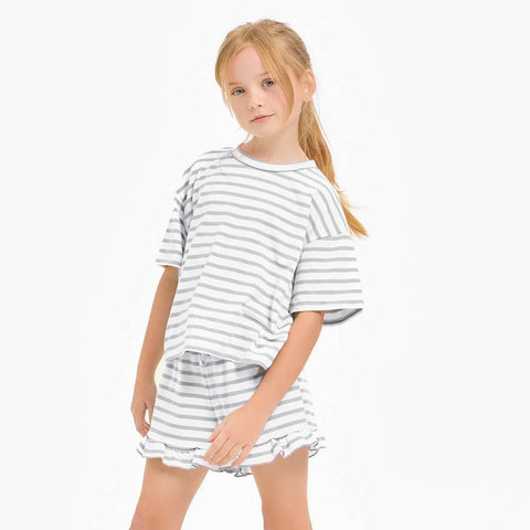 Stripe Crop Top and Ruffle Shorts Set