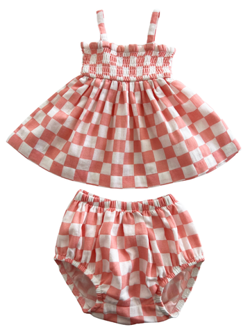 Sorbet Checkerboard / Organic Smocked Set