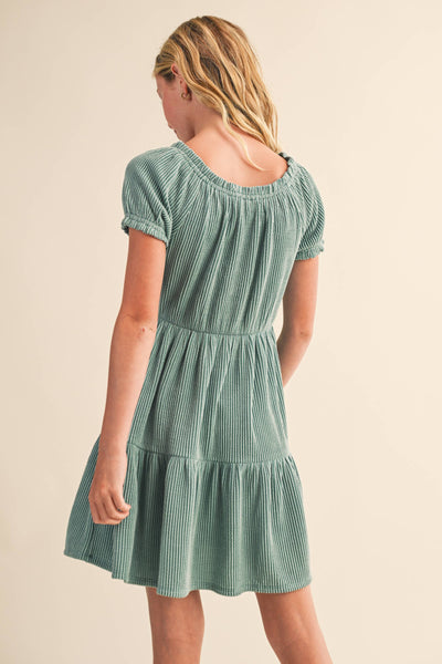 TWEEN KIDS GIRLS PUFF SLV TIERED DRESS (7-12)