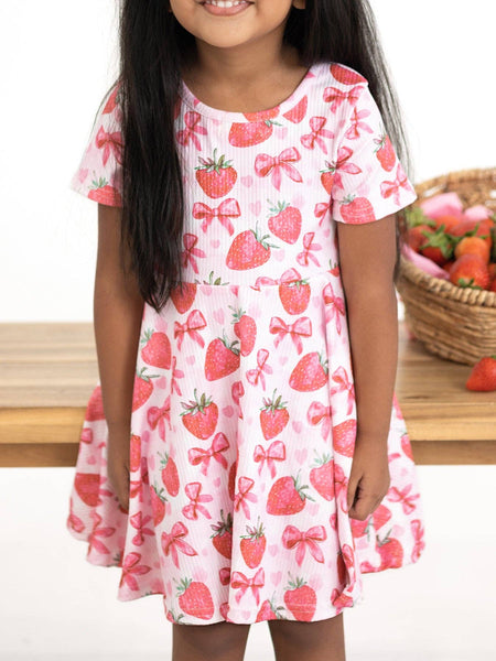 Summer Strawberry Bow Short Sleeve Dress