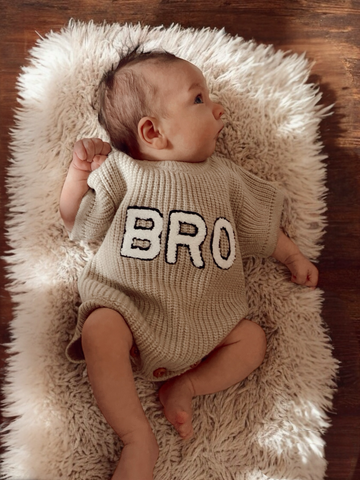 Bro Short Sleeve Sweater Romper, Cocoa