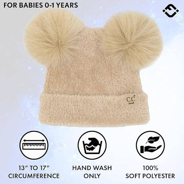 C.C Infant Double Pom Chenille Beanie - Beige