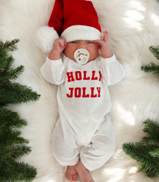 Holly Jolly White / Organic Long Sleeve Jumpsuit