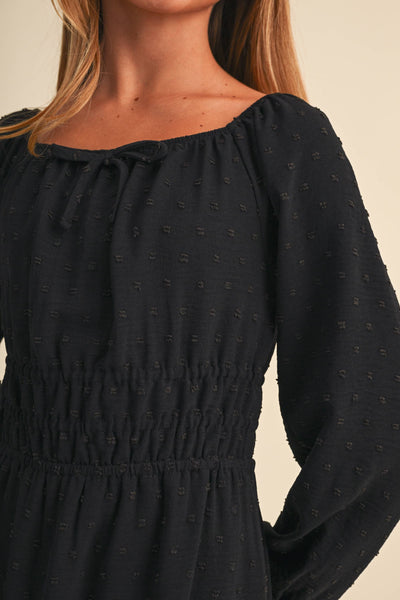 GIRLS BLACK JULIETTE WAIST DRESS (7-14)