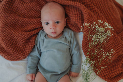 The Coby - Dusty Blue- Long sleeved organic cotton bodysuit