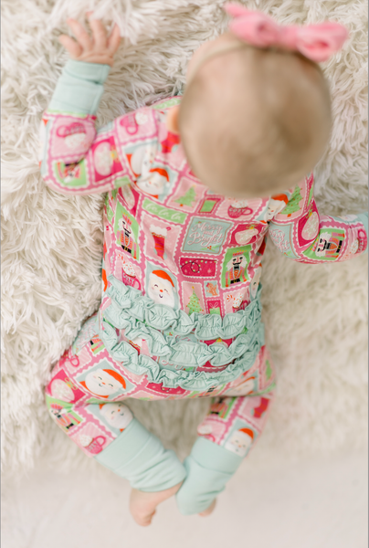 Kids Bamboo Pajamas- Christmas Stamps