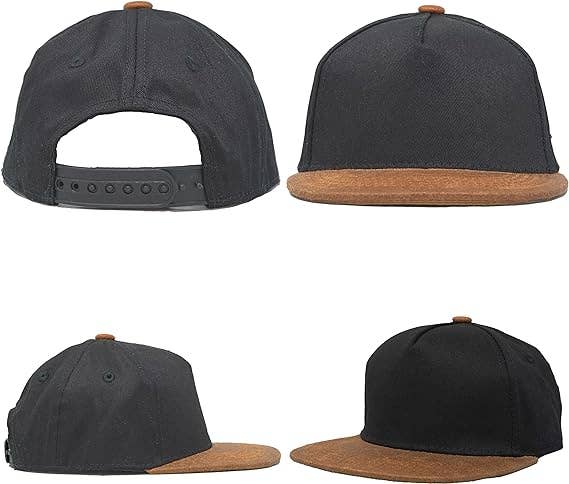 Flat Brim Trucker Hat - Black/Faux Leather Brim