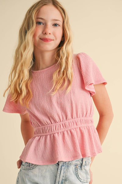 Juliette Waist Round Neck Flutter SLV Peplum Top