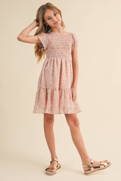 TWEEN KIDS GIRLS SMOCKED FLOUNCE DRESS (9-12)