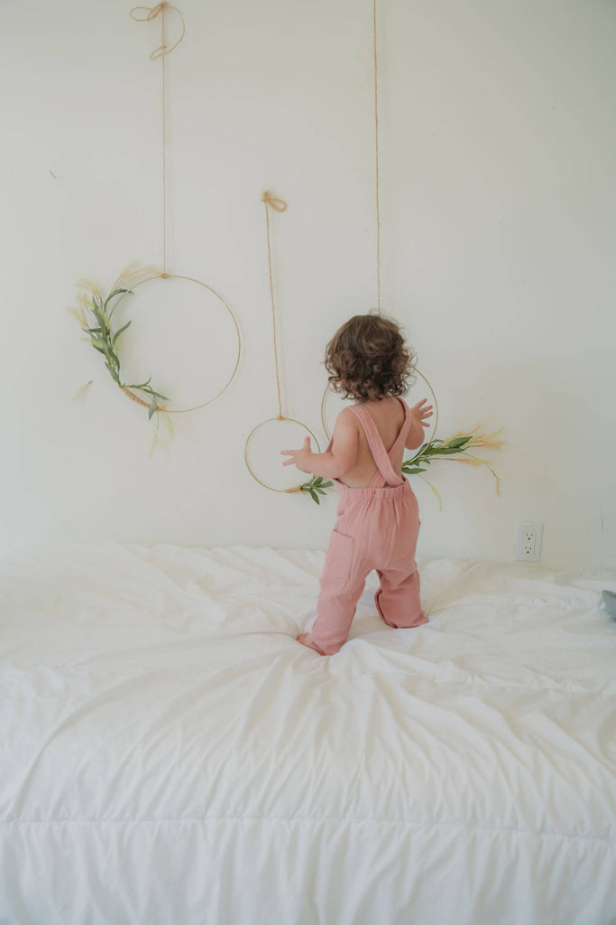 The Darcy - Sweet Pink- Organic Muslin Adjustable Overalls